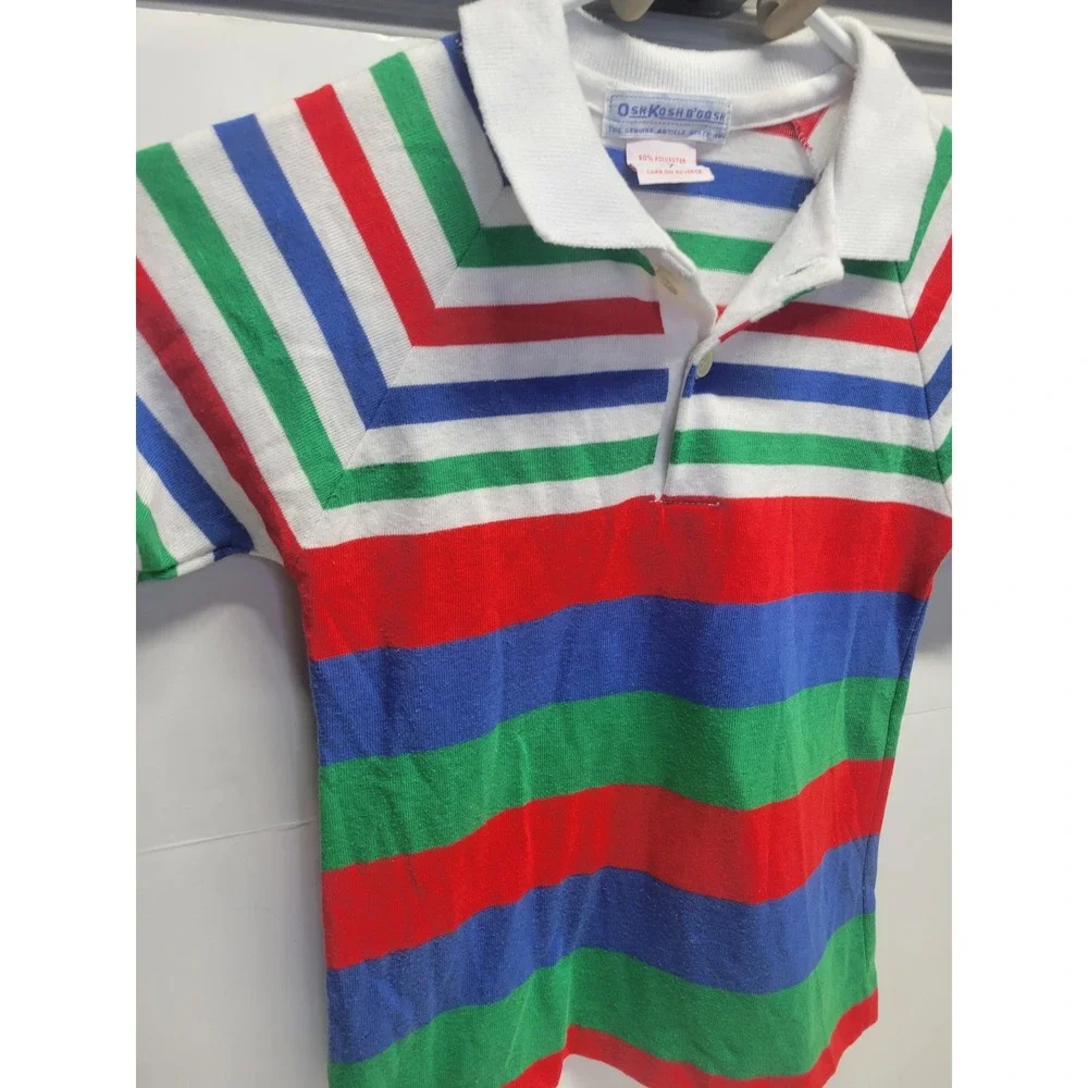 Vtg OshKosh B'gosh Kids Striped Polo Shirt Short Sleeve‎ Size 7